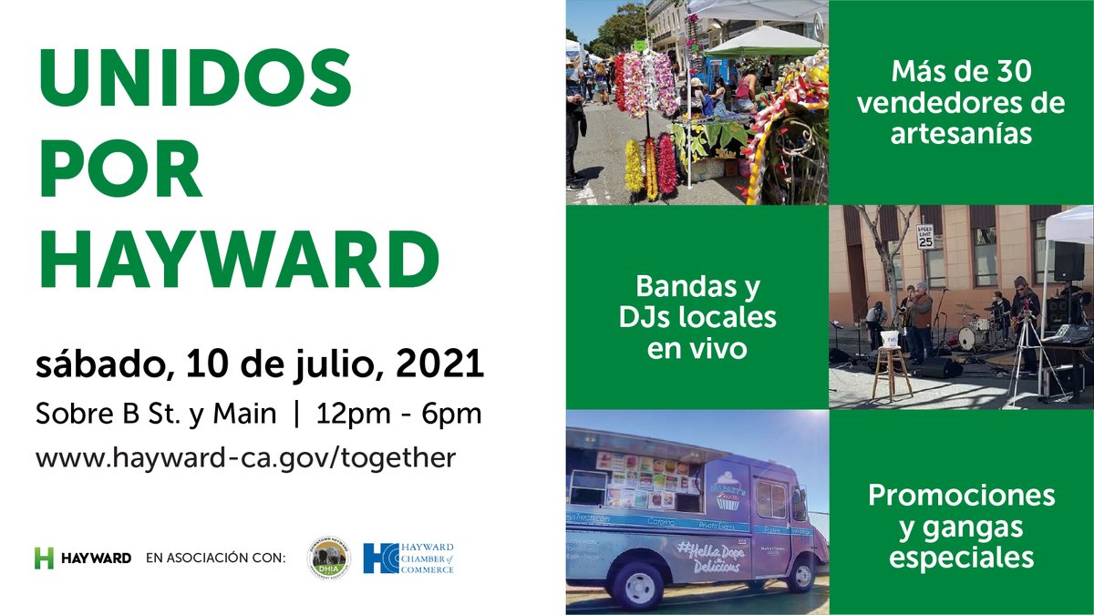 El sábado 10 de julio la Alcaldesa, Barbara Halliday, comenzará este evento a medio día con una ceremonia de corte de cinta en la intersección de las calles B y Main ¡para oficialmente reabrir el centro!
Obtenga más información: bit.ly/2UR8Xlt

#HaywardUpward