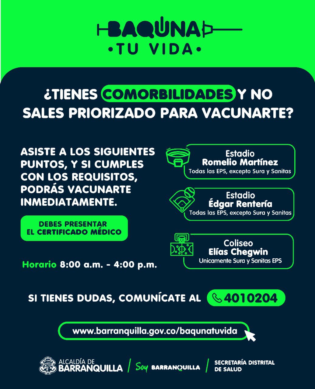 Alcaldia De Barranquilla On Twitter Este 10 Y 11 De Julio Asiste A Los Puntos De Vacunacion Para Recibir La Dosis Unica Contra Covid 19 Si Tienes 40 Anos En Adelante O Entre