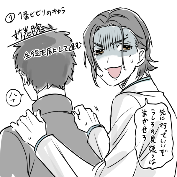 ①一番怖がりなキャラ→妙光院
②一番おバカなキャラ→荒矢
③一番インドア派なキャラ→積出
④一番アウトドア派なキャラ→没野 https://t.co/0OB41Dw5vt 