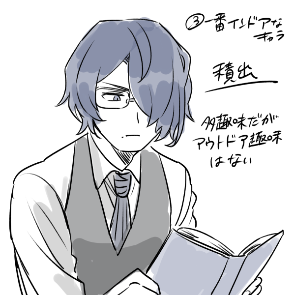 ①一番怖がりなキャラ→妙光院
②一番おバカなキャラ→荒矢
③一番インドア派なキャラ→積出
④一番アウトドア派なキャラ→没野 https://t.co/0OB41Dw5vt 