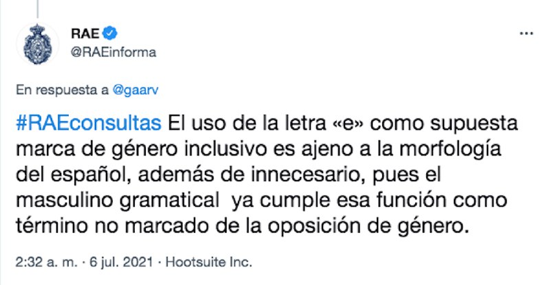 SinEmbargoMX's tweet photo. El uso de la “e” en el lenguaje inclusivo es “ajeno a la morfología del español”: RAE
 https://t.co/Bv6Rs1m9KP https://t.co/odaeKLF75L