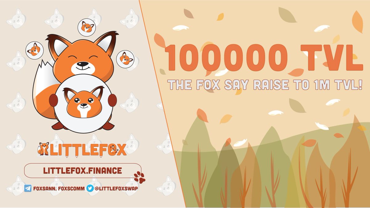 🚀🦊 LittleFox Hits 100K TVL in just of Lunch!!! And going to reach 1M sooooooooon 🦊🍂
Thank you our LittleFox members for trust in our project

#BSC #DeFi #Binance #Littlefoxswap #YieldFarming #Airdrop #Airdrops