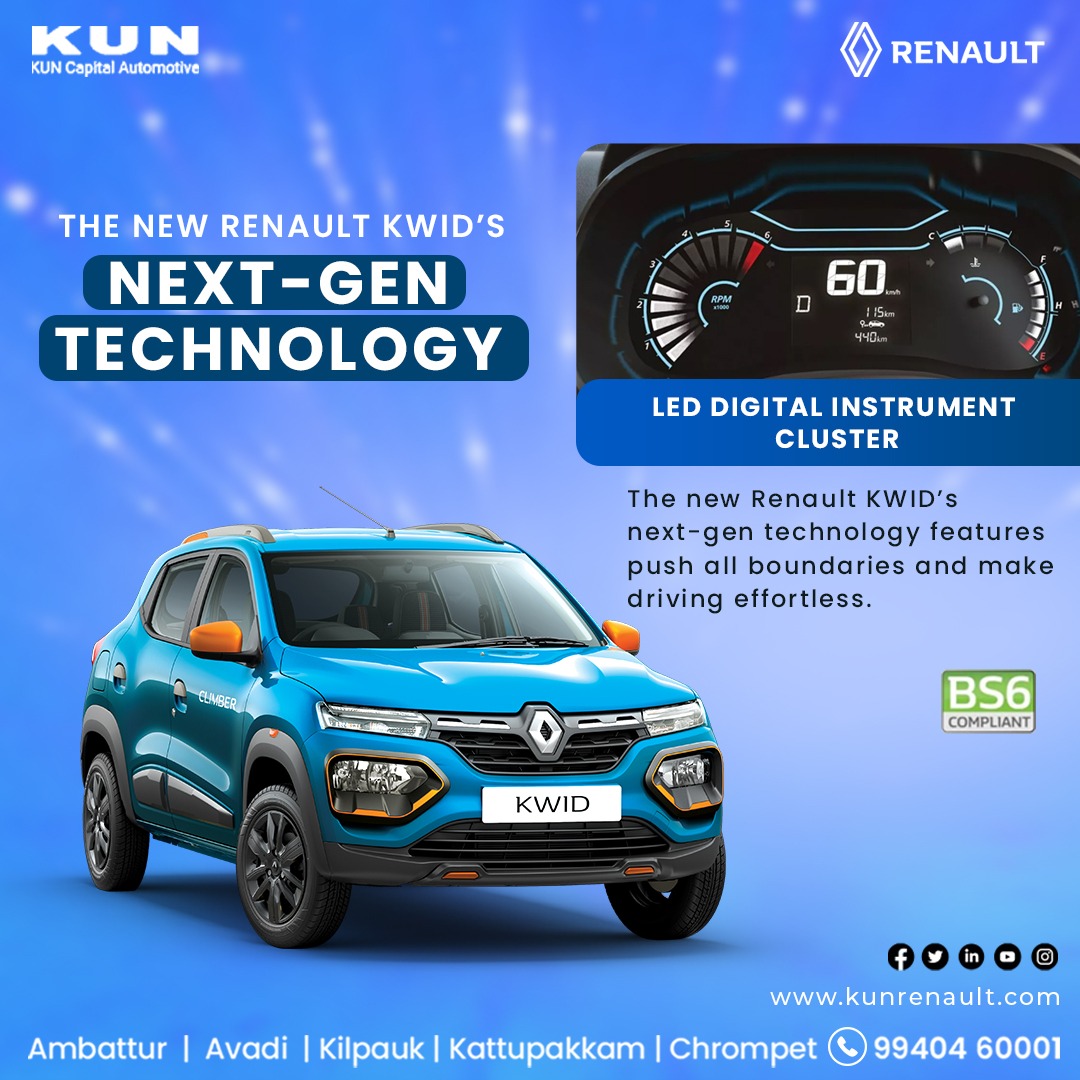 KunRenault's tweet photo. The #RENAULTKWID’s imposing presence is accentuated by its High Ground Clearance, elevating its SUV stance.

#KUNRenault #Chennai #kwid #carandbike360 #Duster https://t.co/b45XrJXzdK
