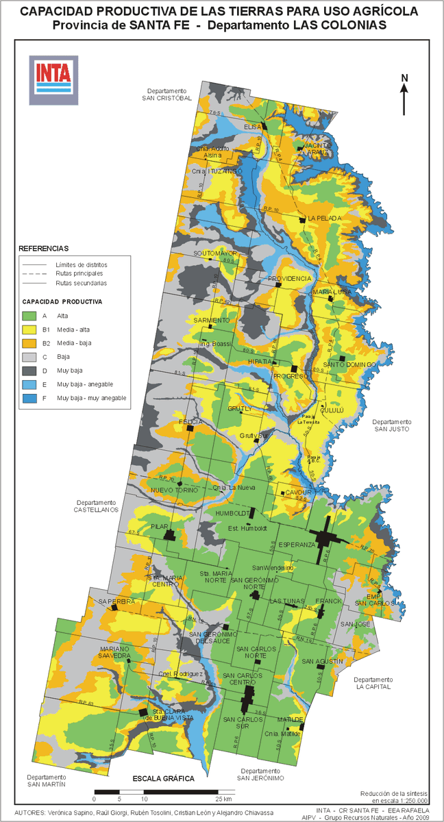 AerInta's tweet photo. Mes de la Conservación del Suelo y para reafirmar nuestro compromiso con la producción sustentable de las tierras, vamos a subir todos los días, un mapa de Capacidad Productiva de las Tierras de los 19 dptos de Santa Fe más el de la provincia entera. Continuamos con Las Colonias. https://t.co/NfCP1X6sEo