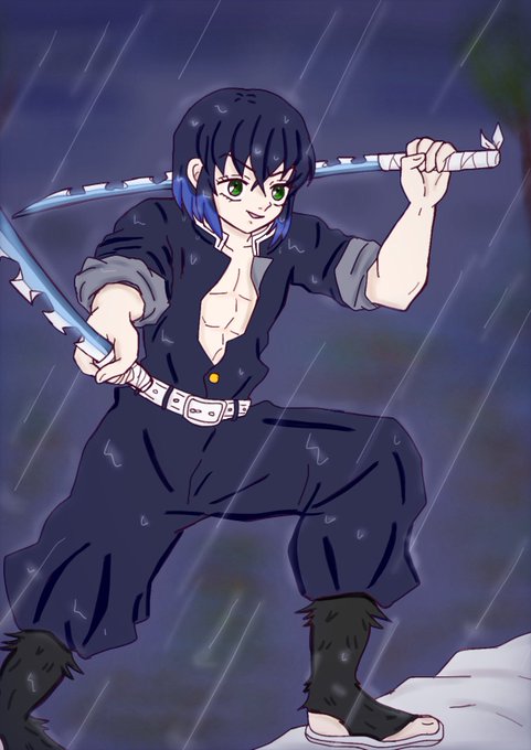 そらさんがTwitterに投稿した嘴平伊之助(鬼滅の刃)のイラスト。