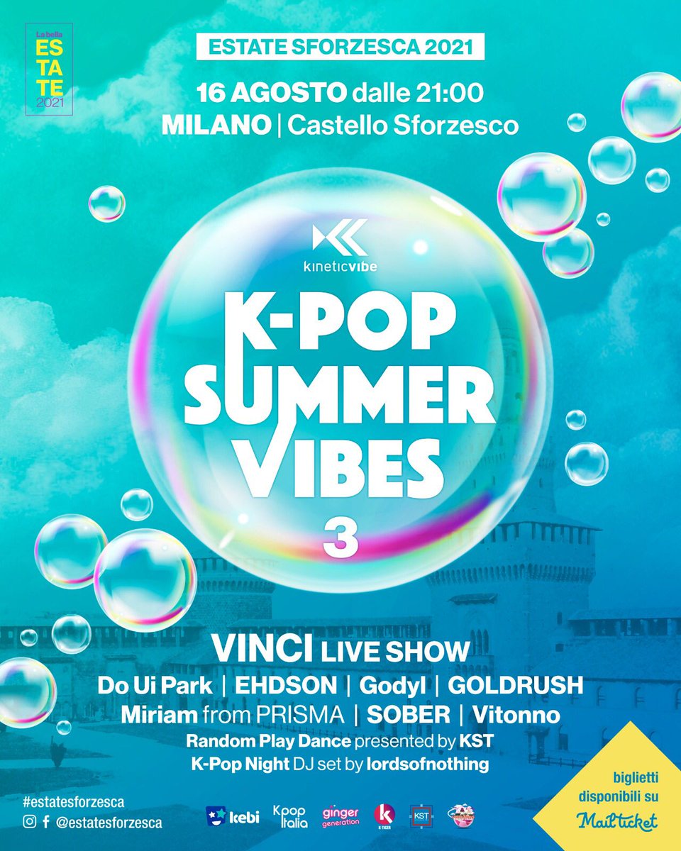 kstkpopshowtime's tweet photo. 🌊 𝗞-𝗣𝗢𝗣 𝗦𝗨𝗠𝗠𝗘𝗥 𝗩𝗜𝗕𝗘𝗦 𝟯 🌊

L’evento #kpop dell’estate è tornato ad #EstateSforzesca!
K-Pop Summer Vibes 3 vi aspetta il 16 agosto 2021 alle ore 21:00 al Castello Sforzesco di #Milano!
I biglietti sono disponibili su Mailticket.

#kpopitalia #kpopdance #kpopevent https://t.co/1imNWYwzi0