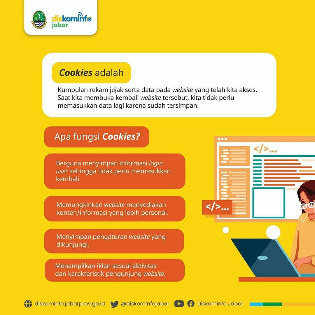 bapenda_jabar's tweet photo. Pasti sering liat istilah Cookies di internet kan? Kenapa namanya sama seperti kue yang sering kita makan yaa 🤔

Nah, sebenarnya apa sih Cookies dan fungsi nya? 

Retweet  @diskominfojabar

#diskominfojabar #teknologiinformasi #jabardigitalprovince #jabarjuara https://t.co/PT0vBeuwwl