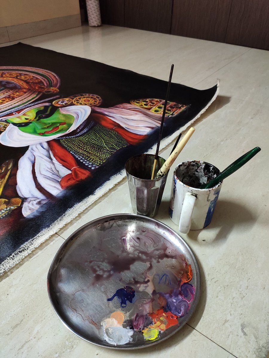 When you don't have your art supplies... you improvise.
New Kathakali painting almost complete