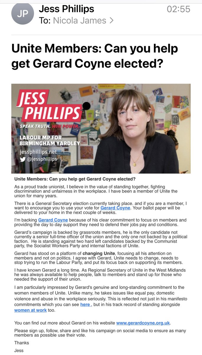 NAJ562's tweet image. I am reporting @jessphillips to the ICO because it appears that my data collected in connection with the Domestic Abuse Bill has been retained and may have been unlawfully misused for an unauthorised purpose - the factional promotion a Union candidate. 
@skwawkbox @BeckettUnite