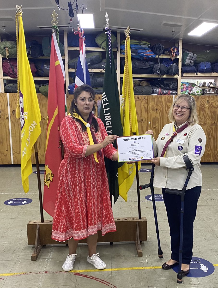 Hellinglyscouts's tweet photo. Proud to say our leaders have today been recognised for their outstanding efforts during the pandemic. @Nus_Ghani presented a Wealden Local Hero’s Award at our hall. Recognition for all those zoom calls and activities⚜️⚜️⚜️ @Scoutsscarter @ESussexScouts @H_and_H_DC @BearGrylls https://t.co/wFg4vGQhZb