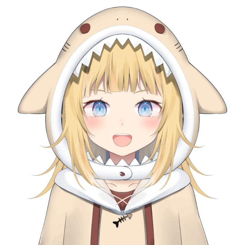 gawr gura 1girl solo hood blue eyes animal hood blonde hair white background  illustration images