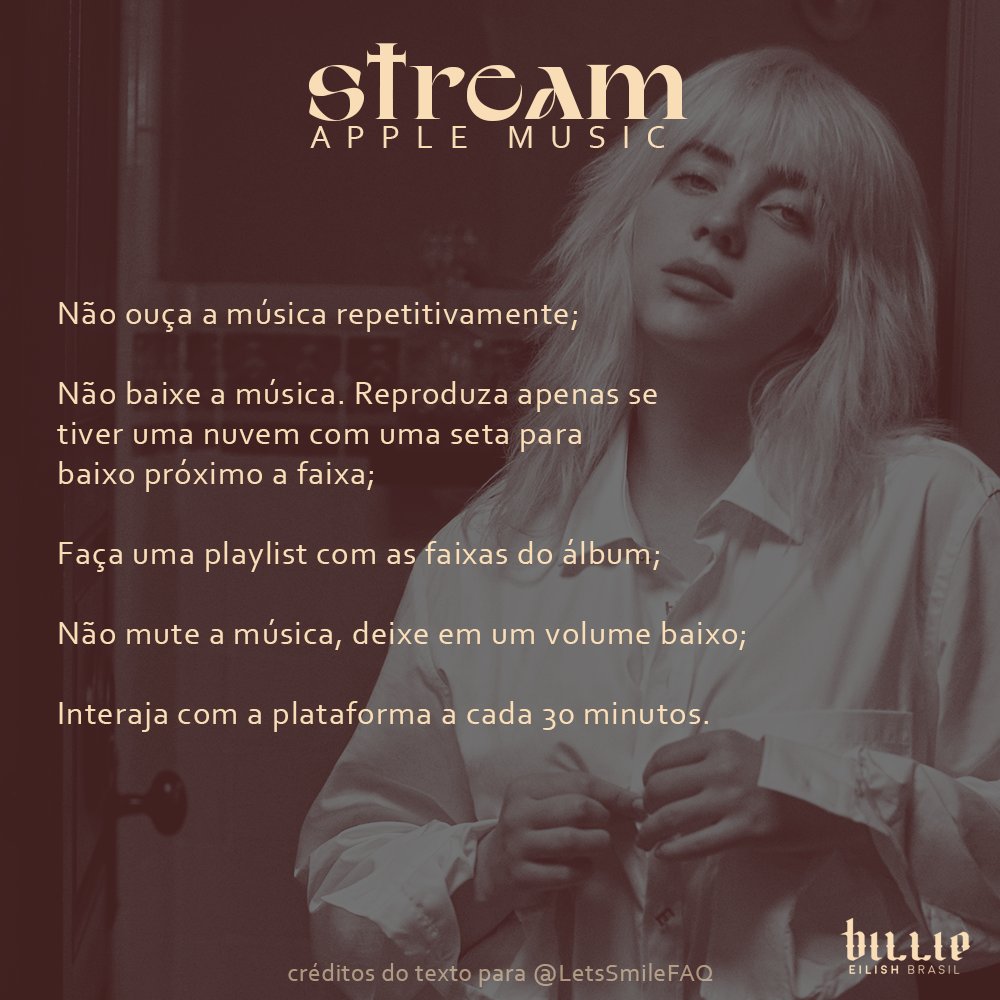BillieEilishBR's tweet photo. Stream na lenda!🕊️

Separamos algumas dicas para você dar seu stream de forma correta, siga também nossa playlist no spotify. 🔗https://t.co/pIXNwKl5Si https://t.co/fCHxUxQgVA