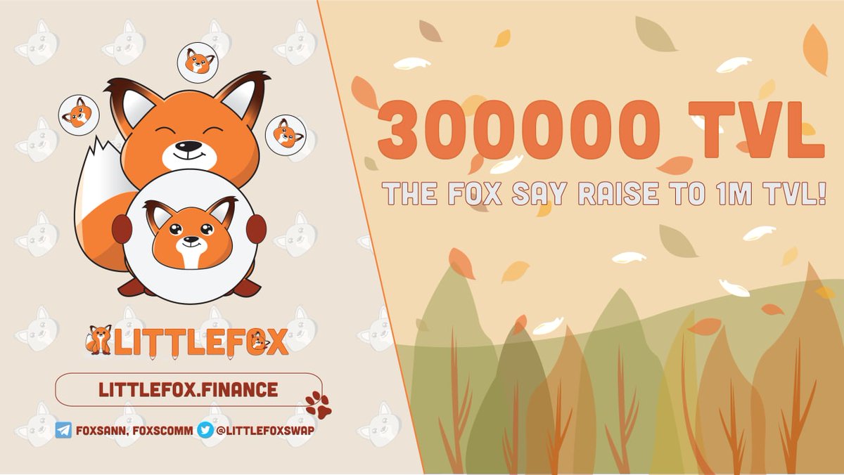 🚀🦊 LittleFox Hits 300K TVL in just of Lunch!!! And going to reach 1M sooooooooon 🦊🍂
Thank you our LittleFox members for trust in our project

#BSC #DeFi #Binance #Littlefoxswap #YieldFarming #Airdrop #Airdrops