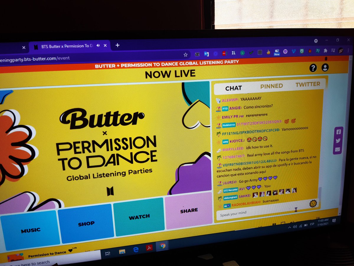 jey11238's tweet photo. Stream Party "Butter x PTD" la de hoy enfocada en Yoongi (Suga)💜💜💜🎉🎉🎉🎉🎉🎉🎉🎉🎉🎉🎉🎉
#Butterstreamparty #BTSARMY #BTS #BTS_Butter #PermissiontoDance @BTS_twt @bts_bighit @BIGHIT_MUSIC https://t.co/sPGhoXxDU6 https://t.co/7M8EakrK6J https://t.co/4zJBl8uZdH