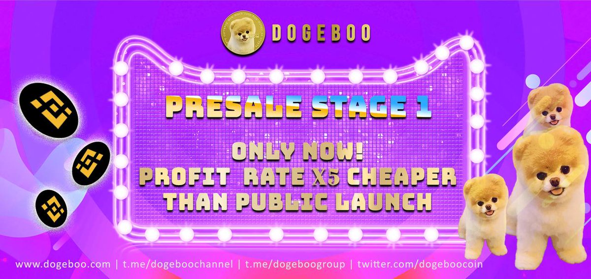 🔴 DOGEBOO PRESALE IS LIVE

👑 Dogeboo Reviewed on Yahoo Finance 👉finance.yahoo.com/news/dogeboo-b… 🚀

Presale Stage 1 Just Started! 😍 Profit rate X5 Cheaper than public sale on Pancakeswap (Initial Price)

✅ Go to Presale Link now: dogeboo.com/presale

TG: t.me/dogeboogroup