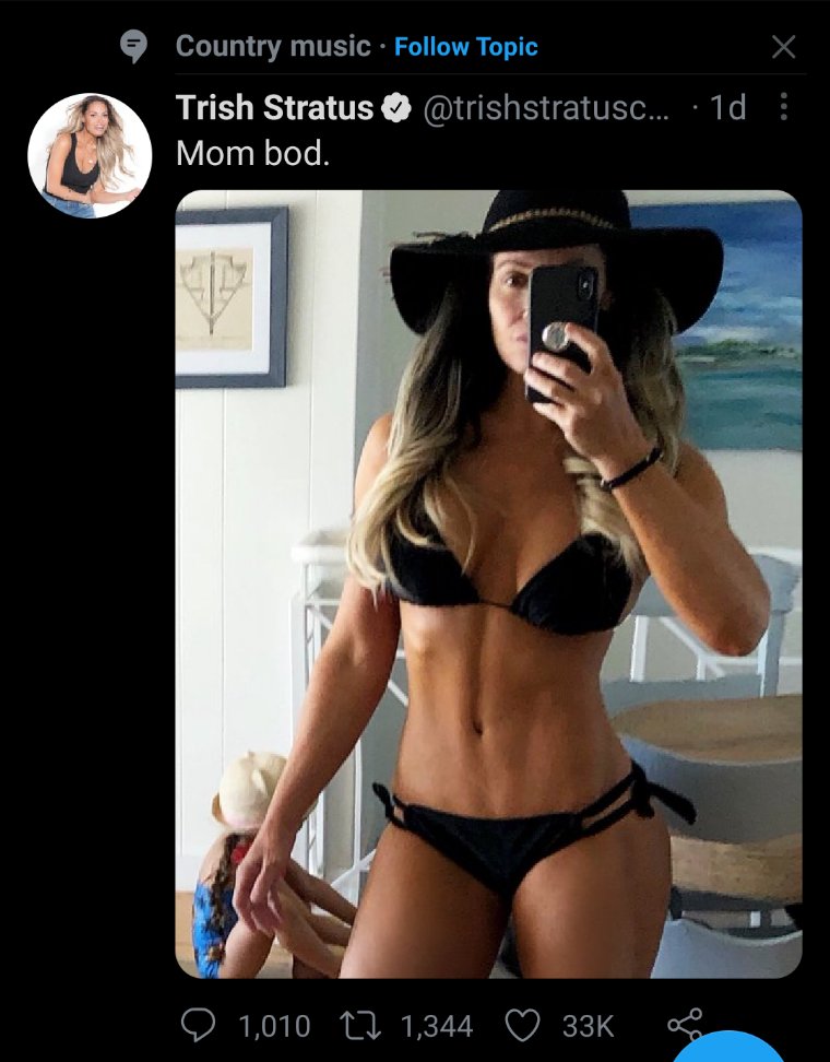 Trish Stratus is a Canadian professional wrestler. Not a country music artist. Apparently twitter was fooled by a hat https://t.co/ufAlMxfQeX