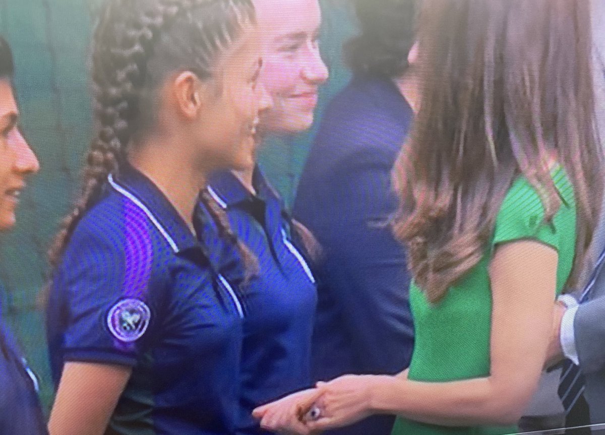 UHSPeDept's tweet photo. Yes Natalia! Having a chat with HRH Kate on centre court… does it get better than this @Wimbledon for a Ball Girl?! 🎾 #TeamUHS #BBG https://t.co/kGWWXYswp4