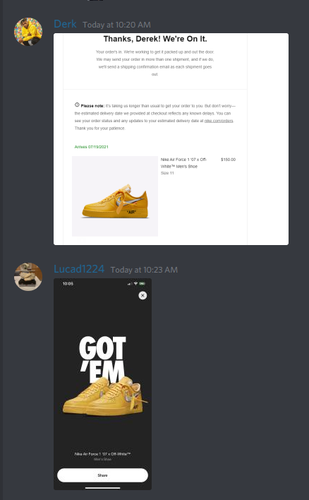 Off-White Cookout 🔥 Members were informed with pinpoint accuracy for the Off-White AF1 'University Gold' drop. With only 30 members, Exigence was still able to hit multiple pairs. 📊 Who wants to join the winning team? 🚀