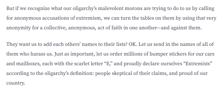 highblueridge's tweet photo. Codevilla:"Asking Americans to label one another 'extremists' is the most ruinous thing that the woke oligarchy’s malevolent morons are doing to our country....mean to criminalize insufficient deference to themselves...but a bit of courage is all it takes."https://t.co/neGuYtu3G4 https://t.co/N92fQttfLN