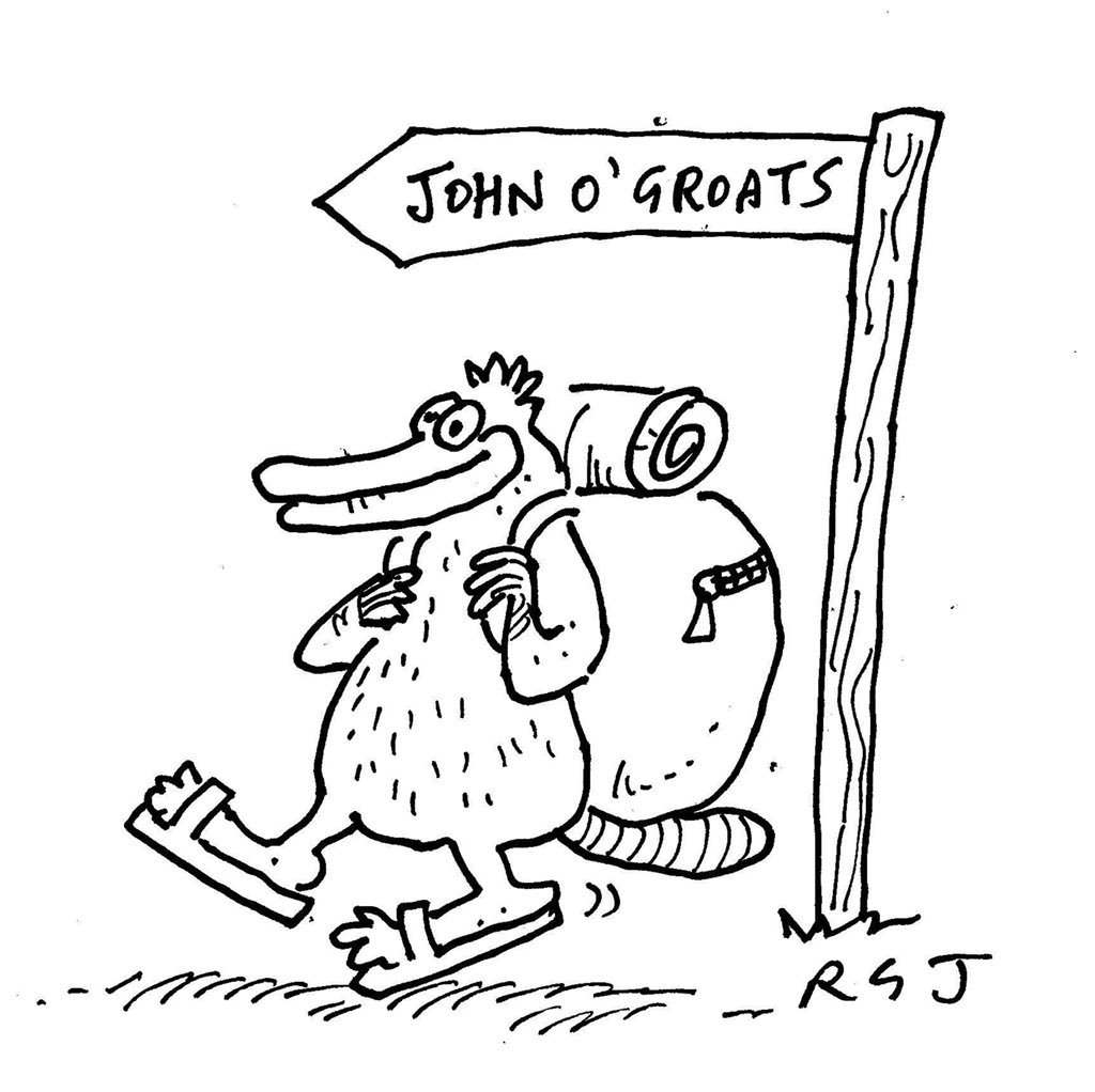 PaddyJDavies's tweet photo. After a little confusion on social media about the platypus on the packing list for my big hike, my old school friend and brilliant cartoonist, Richard Jolley, produced this. Thanks Richard! 

https://t.co/ivN9ThCpK5

#lejog2021 #lejog #thelongwayup #teamaruk @AlzResearchUK https://t.co/gV3Ksarsy7