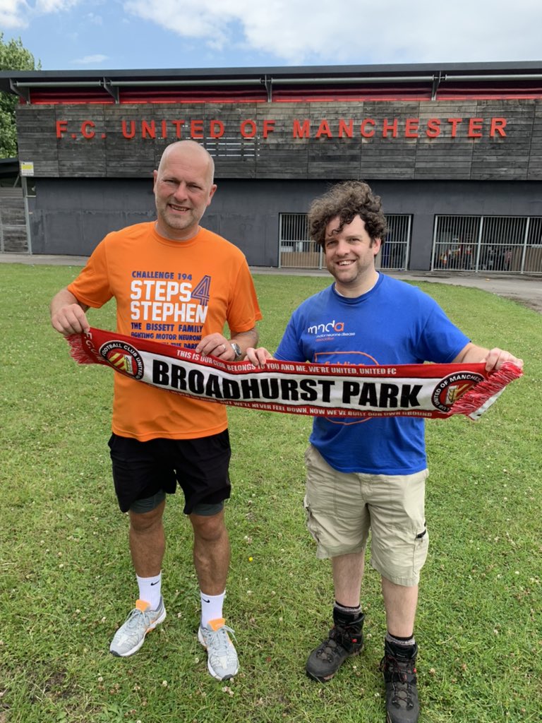 Redsmail's tweet photo. @GregBroadhurst @MNDManchester @FCUnitedMcr #Steps4Stephen thanks to @GregBroadhurst for meeting us at @FCUnitedMcr. Estimate that Andy, @BissettScott & @HarryHbiss have now raised around £8100 for @DarbyRimmerMND. Greg is a long time supporter of MND causes. https://t.co/os90K4lcvb
