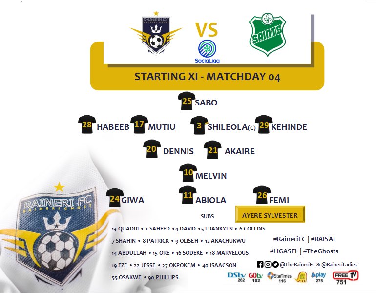 TheRaineriFC's tweet photo. ✅ Starting 𝗫𝗜 🆚 @TheSaintsFC_ 
📋 Our starting 𝗫𝗜!
#⃣ #LigaSFL | #MD4 | #RAISAI  
⚪️ #RaineriFC | #TheGhosts👻 https://t.co/HPjLl73Jwk