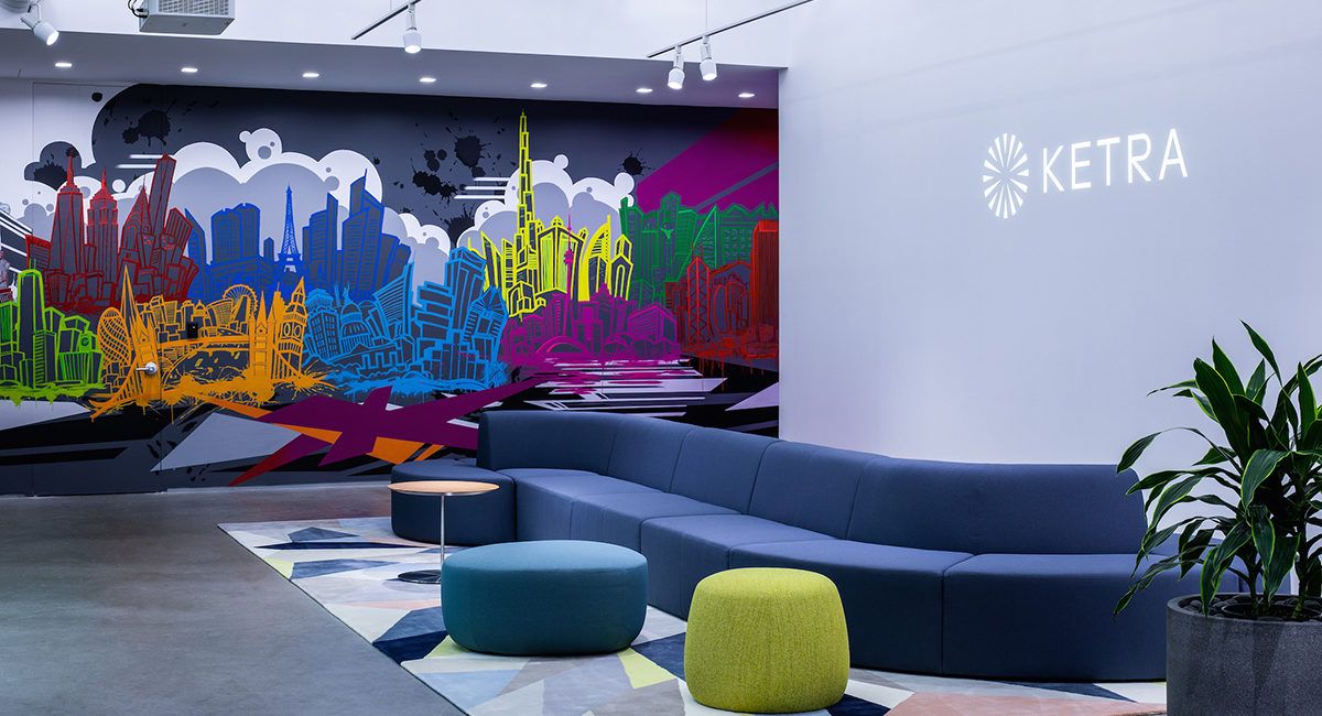 Colorful lights and even more colorful murals abound in @ketralighting open office spaces. #interiorlighting #interiordesign bit.ly/2Us055u