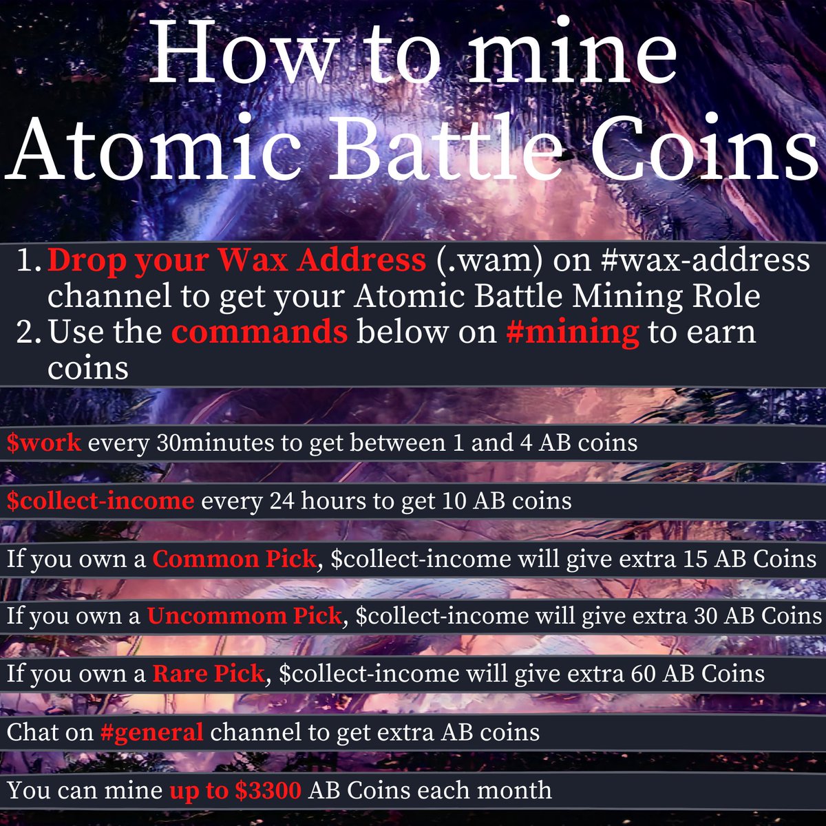 BattleAtomic's tweet image. Wanna mine Atomic Battle Coins for free and buy Atomic Battle NFTs using them? Here&apos;s your chance!

Go to discord.gg/kRR9jmkf88 and drop your wax address.

#mine #farm #nft #freeNFT #wax #waxp #atomichub