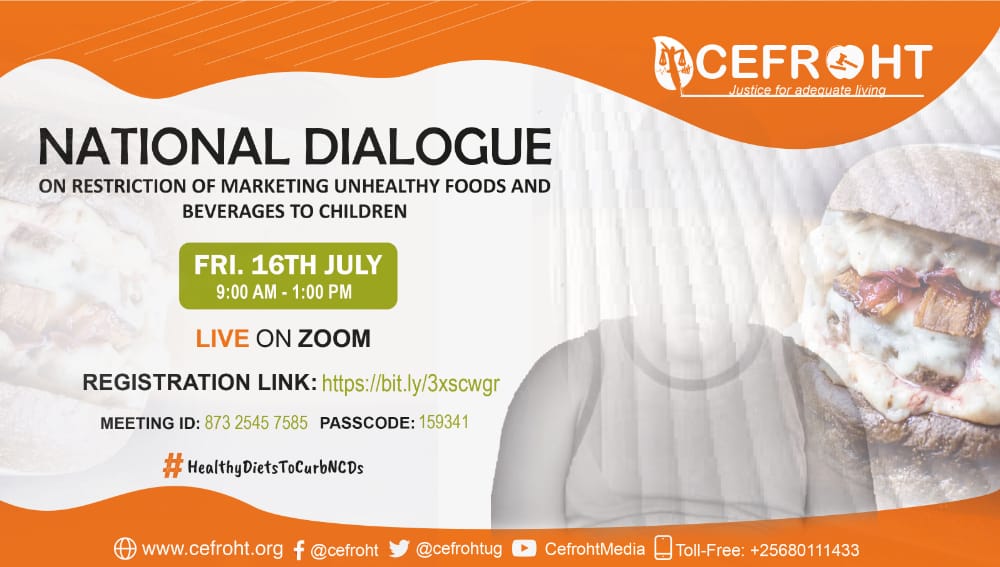 geoffobbo13's tweet photo. There is a rise of NCDs like Diabetes among children in Uganda!

CEFROHT is hosting a National Dialogue on restriction of marketing of unhealthy foods and beverages to children.
Register with this link https://t.co/z7GJJ8511i
#HealthyDietsToCurbNCDs https://t.co/tktnwdcELm
