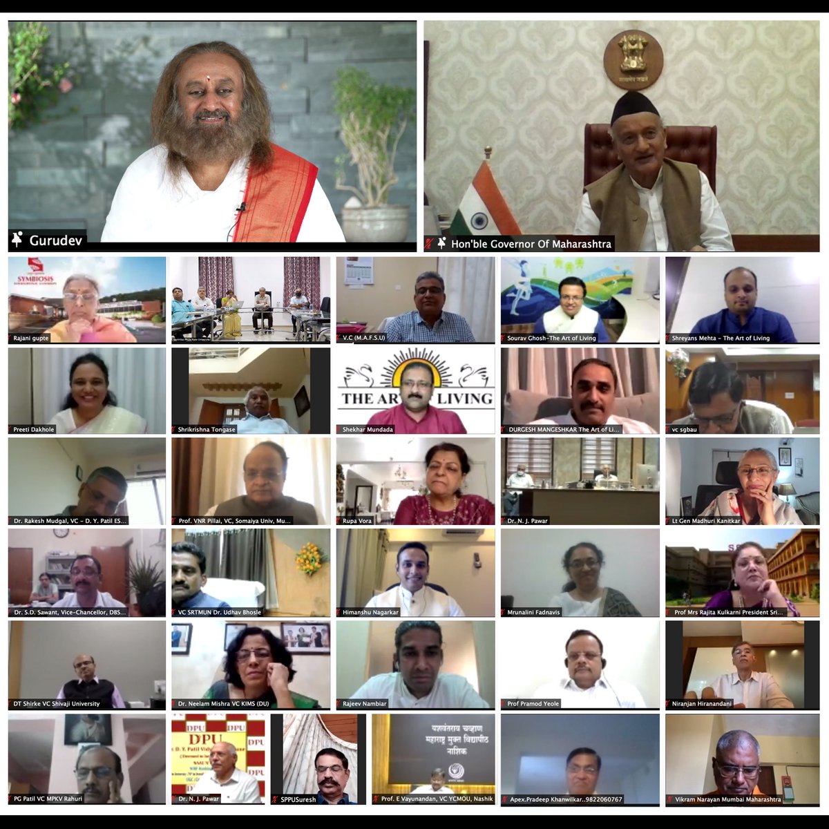 Gurudev's tweet photo. Learn to manage stress and conduct oneself in a challenging time should be part of education.

Addressed the Vice-Chancellors, professors &amp; principals of 68 Universities presided by the Honorable @maha_governor Shri Bhagat Singh Koshiyari. https://t.co/MDwhm56eOv