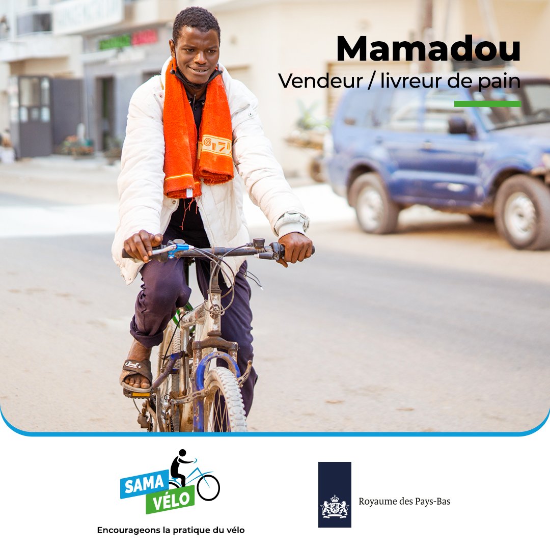 Rencontré à Castors, Mamadou dit aimer livrer ses pains à vélo quotidiennement. En plus d’être efficace ça lui permet de faire du sport. Il aimerait néanmoins avoir un vélo plus récent. #LuMënNekkLa