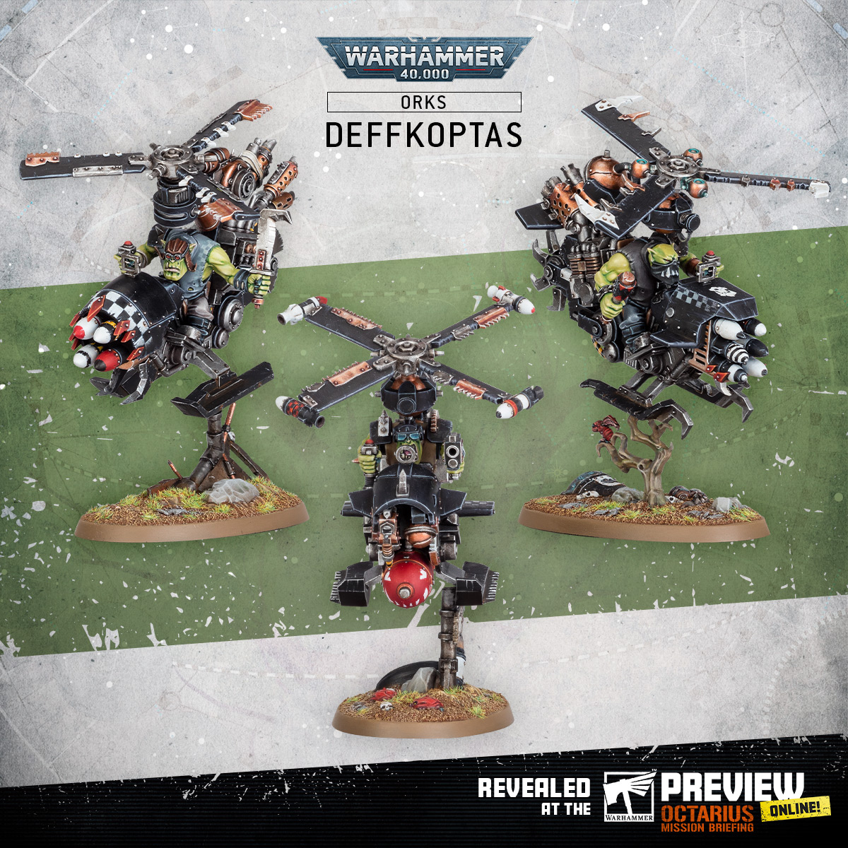 warhammer's tweet photo. It's time to paint the galaxy green! Check out all of the Orky reveals from today's Online Preview: https://t.co/LHiBAoYwBA #WarhammerCommunity #KillTeam #Octarius https://t.co/JxoDuW5bQq