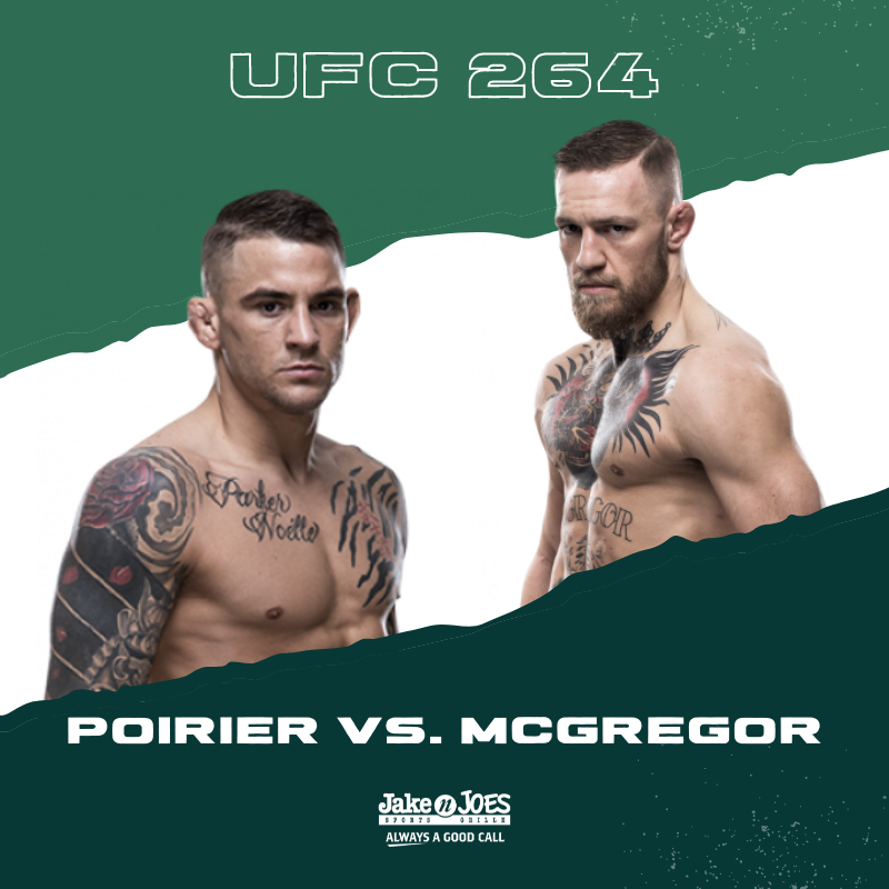 Jake n JOES (@jakenjoes) on Twitter photo Watch <a href="/dustinpoirier/">The Diamond</a> take on <a href="/thenotoriousmma/">Conor McGregor</a> in a battle of the fittest, tonight at all Jake n JOES locations. 🏆
*$5 cover starts at 10pm*
#UFC264 Watch <a href="/dustinpoirier/">The Diamond</a> take on <a href="/thenotoriousmma/">Conor McGregor</a> in a battle of the fittest, tonight at all Jake n JOES locations. 🏆
*$5 cover starts at 10pm*
#UFC264