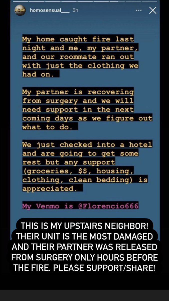These are my two upstairs neighbors. One of them got out of surgery only hours before our house caught on fire. Please support if you can! Venmo/cashapp: ricoxsuave69 cashapp: florencio666