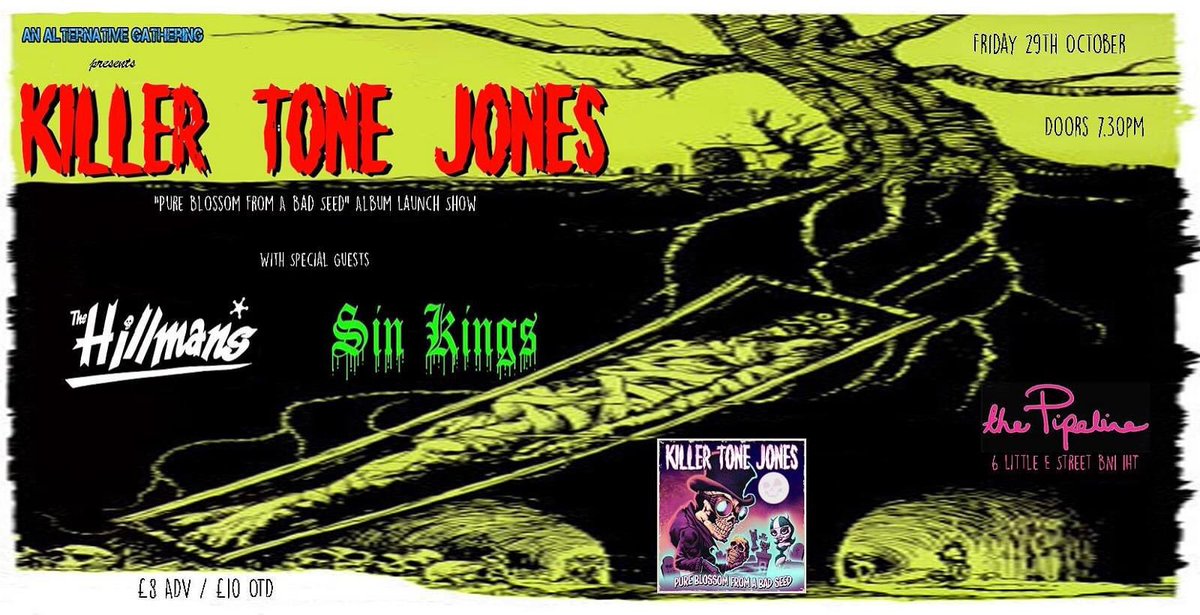 Pleased to announce our Halloween special gig in Brighton to launch Killer Tone Jones debut album ‘PURE BLOSSOM FROM A BAD SEED’.

fb.me/e/1vaLjC4Hg