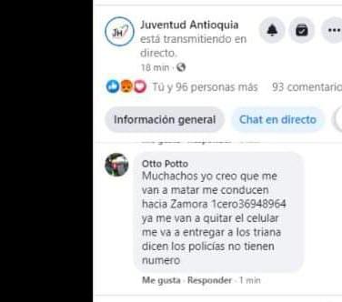 AquinoTicias1's tweet photo. Esto está pasando justo en este momento en Medellín en la transmisión de Juventud Antioquia. 

#SOS @ChuchoMinga @GarantiasPSG @personeriamed @AlcaldiadeMed https://t.co/H7hS9qNxcO