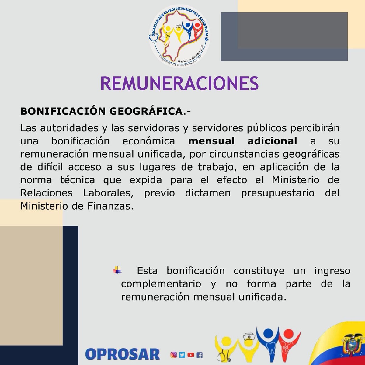 oprosar's tweet photo. #oprosarinforma 

 ✅Décimo tercer sueldo
 ✅Décimo cuarto sueldo
 ✅Bonificación Geográfica

Conoce tus derechos y deberes a los cuales te acoges mientras estas realizando el año de medicatura rural. https://t.co/FcOIFRhccU