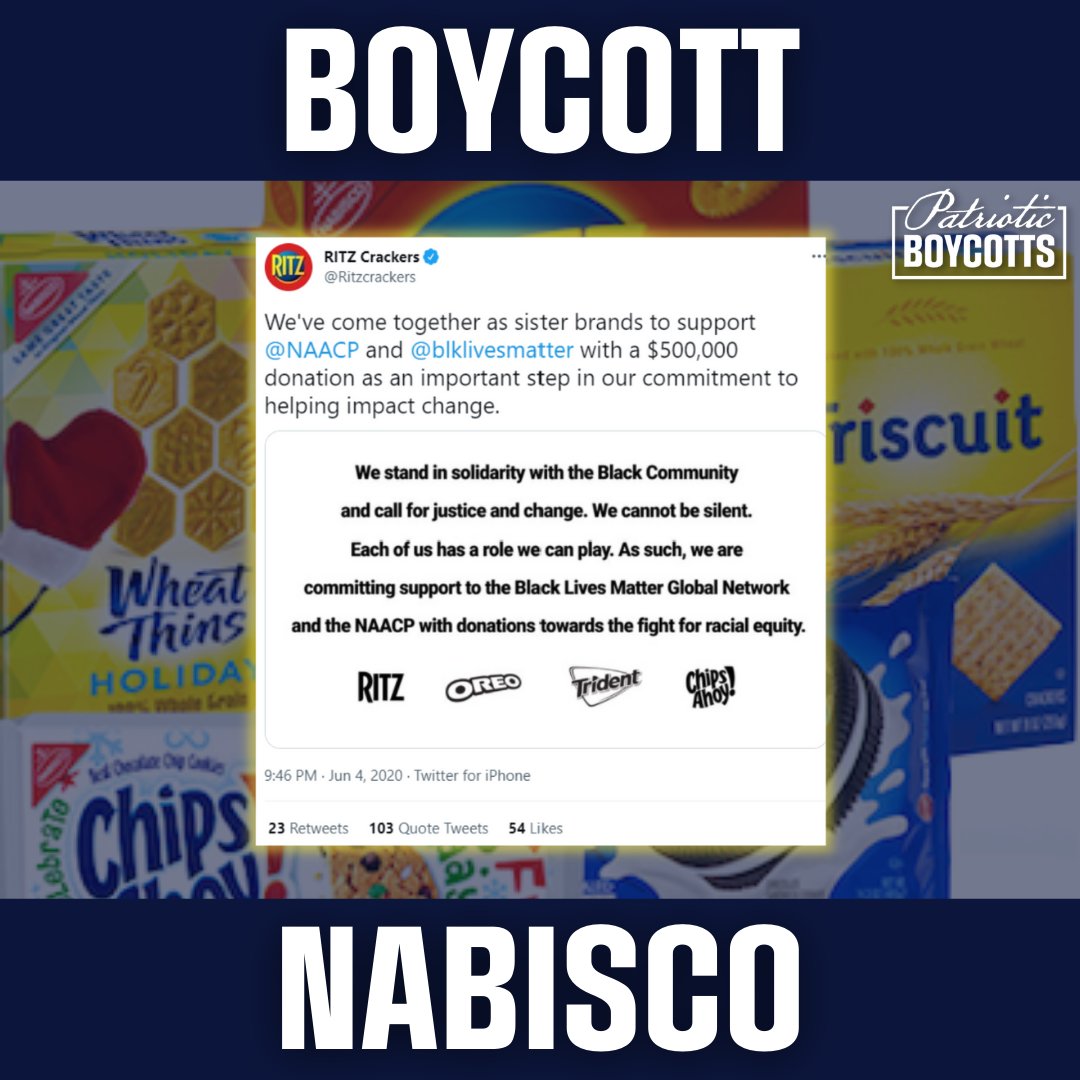 PatriotBoycotts's tweet photo. Nabisco donated $500,000 to Marxist groups like Black Lives Matter!

Boycott Here --> https://t.co/ckmUlJo0Jf https://t.co/NnKbk2N2A0
