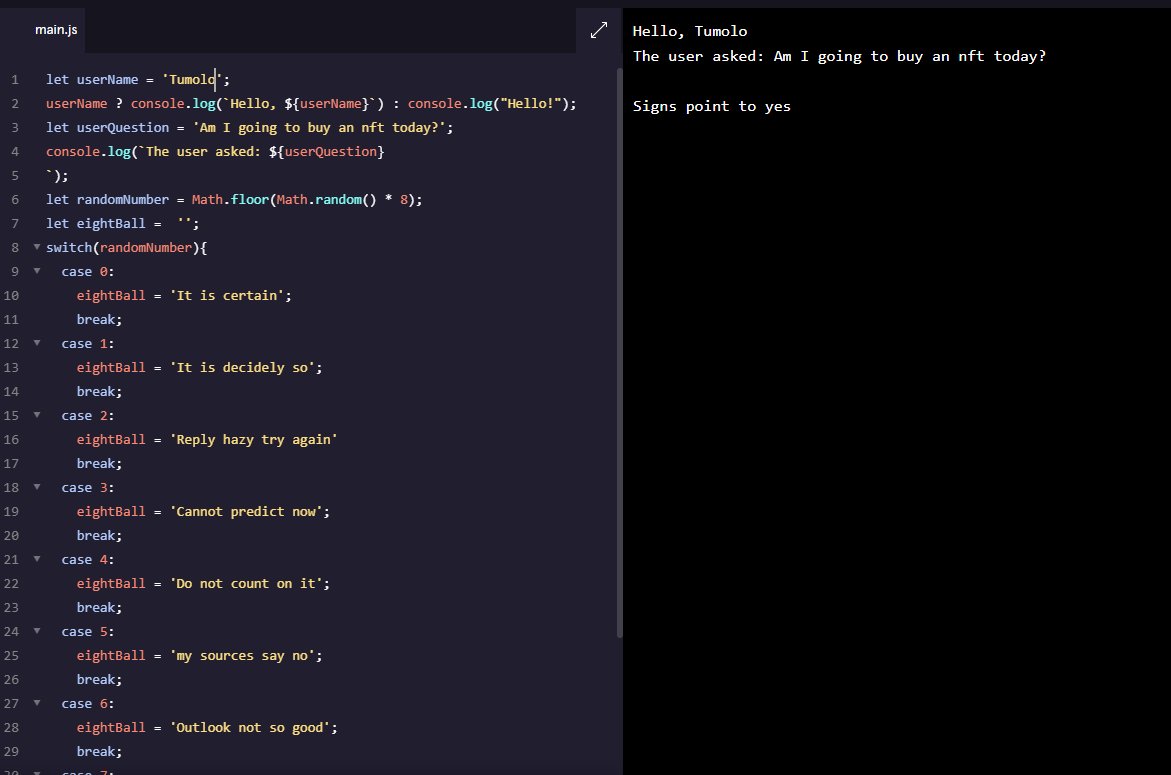 gtumolo's tweet image. Don't mess with the Magic Eight Ball.  It always knows.. Out here trying to practice my code again #coderefresh #beenawhile #magiceightball