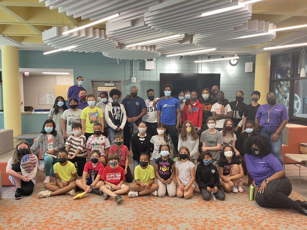 RIOCny's tweet photo. In celebration of the upcoming #TokyoOlympics , the #RIYC hosted members of the 2020 US Olympic Men’s #Fencing Team: Daryl Homer, Khalil Thompson, and Akhi Spencer-EL, w/ a fencing demo, learned about these three athlete's careers, and held Olympic medals! #nyc #RooseveltIsland https://t.co/duzHy5slq3