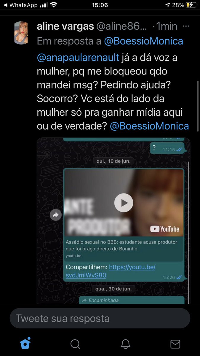 aline86702138's tweet photo. @pfofocalizando @anapaularenault já a dá voz a mulher, pq me bloqueou qdo mandei msg? Pedindo ajuda? Socorro? Vc está do lado da mulher só pra ganhar mídia aqui ou de verdade? @pfofocalizando https://t.co/CQsjouhz7w