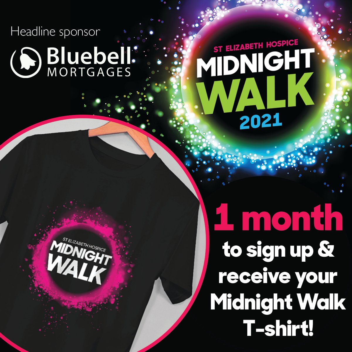 midnightwalkSEH's tweet photo. There is just one month left to get your branded event t-shirt when you sign up to the Midnight Walk 2021!

Join the biggest and brightest night of the year on Saturday 2 October, and help to raise vital funds for your local hospice. 

Find out more: https://t.co/NyDJKDSYli https://t.co/7oN7LXxyCY