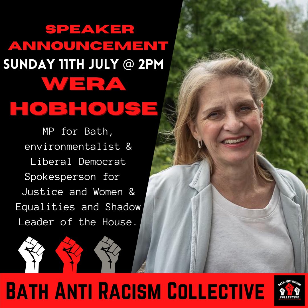 Bath Anti Racism Collective (@barc_bath) on Twitter photo ‼️ Speaker Announcement ‼️
We’re excited to announce that we’ll be joined tomorrow by our MP for Bath <a href="/Wera_Hobhouse/">Wera Hobhouse MP 🔶 🇺🇦</a>.
We’re looking to seeing you all tomorrow @ 2pm in Royal Victor Park, just below the Royal Crescent.
#Bath #BathUK ‼️ Speaker Announcement ‼️
We’re excited to announce that we’ll be joined tomorrow by our MP for Bath <a href="/Wera_Hobhouse/">Wera Hobhouse MP 🔶 🇺🇦</a>.
We’re looking to seeing you all tomorrow @ 2pm in Royal Victor Park, just below the Royal Crescent.
#Bath #BathUK
