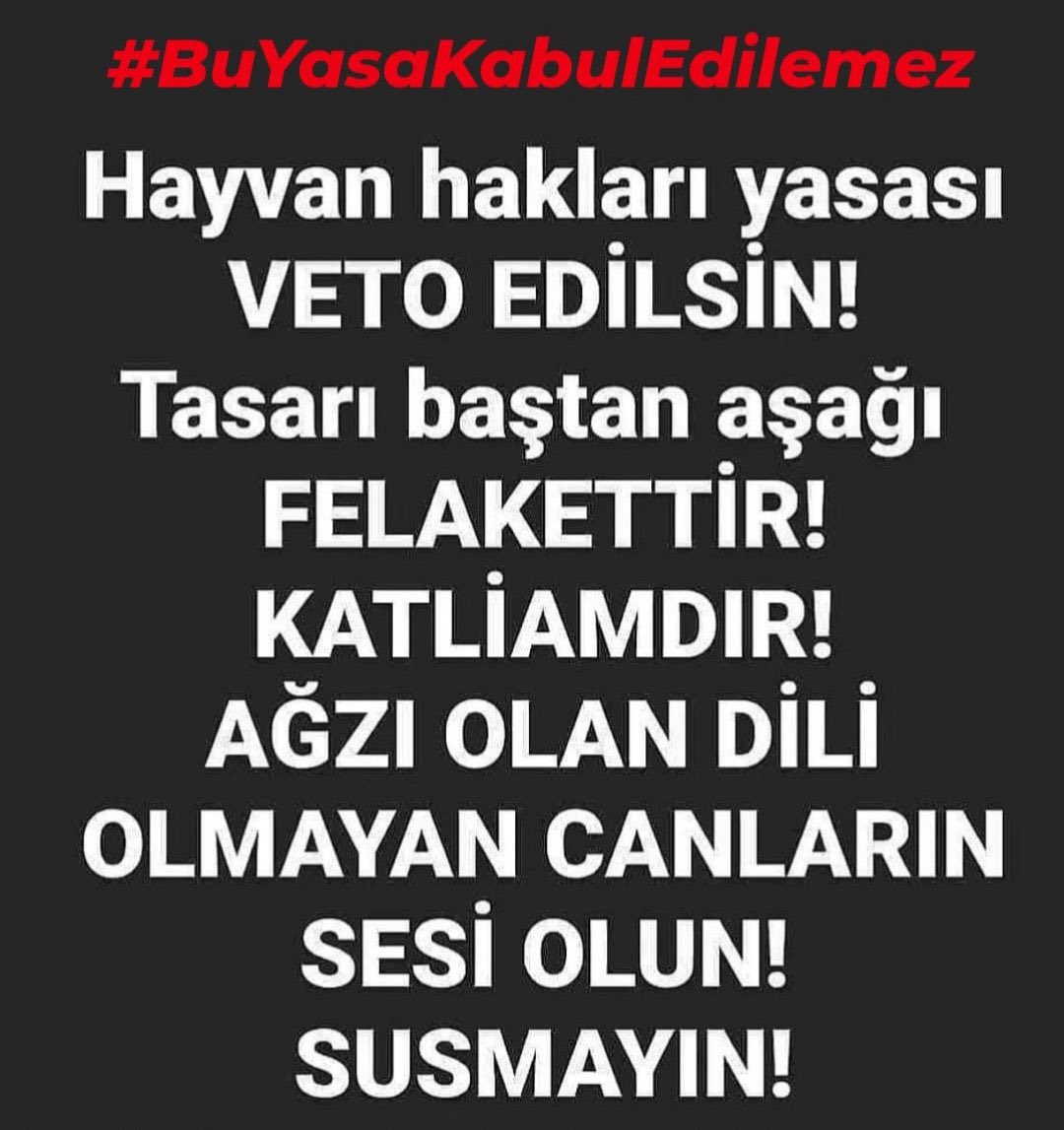 Hak ehliyetimiz elimizden alındı!
Gözümüzün önünde hayvanı öldürseler şikayetçi olamayacağız!
#BuYasaKabulEdilemez 
<a href="/RTErdogan/">Recep Tayyip Erdoğan</a> <a href="/mahirunal/">Mahir Ünal 🇹🇷</a> <a href="/yunuskilic36/">YUNUS KILIÇ</a> <a href="/MustafaYel59/">Mustafa Yel🇹🇷</a> <a href="/iletisim/">T.C. İletişim Başkanlığı</a> <a href="/fahrettinaltun/">Fahrettin Altun</a> <a href="/hasandogan/">Hasan Doğan</a>