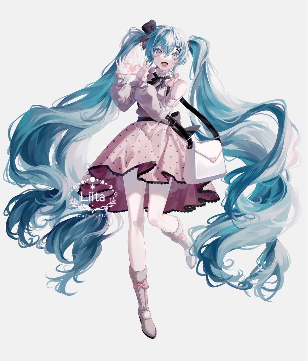 hatsune miku 1girl solo heart twintails heart hands long hair hair ornament  illustration images