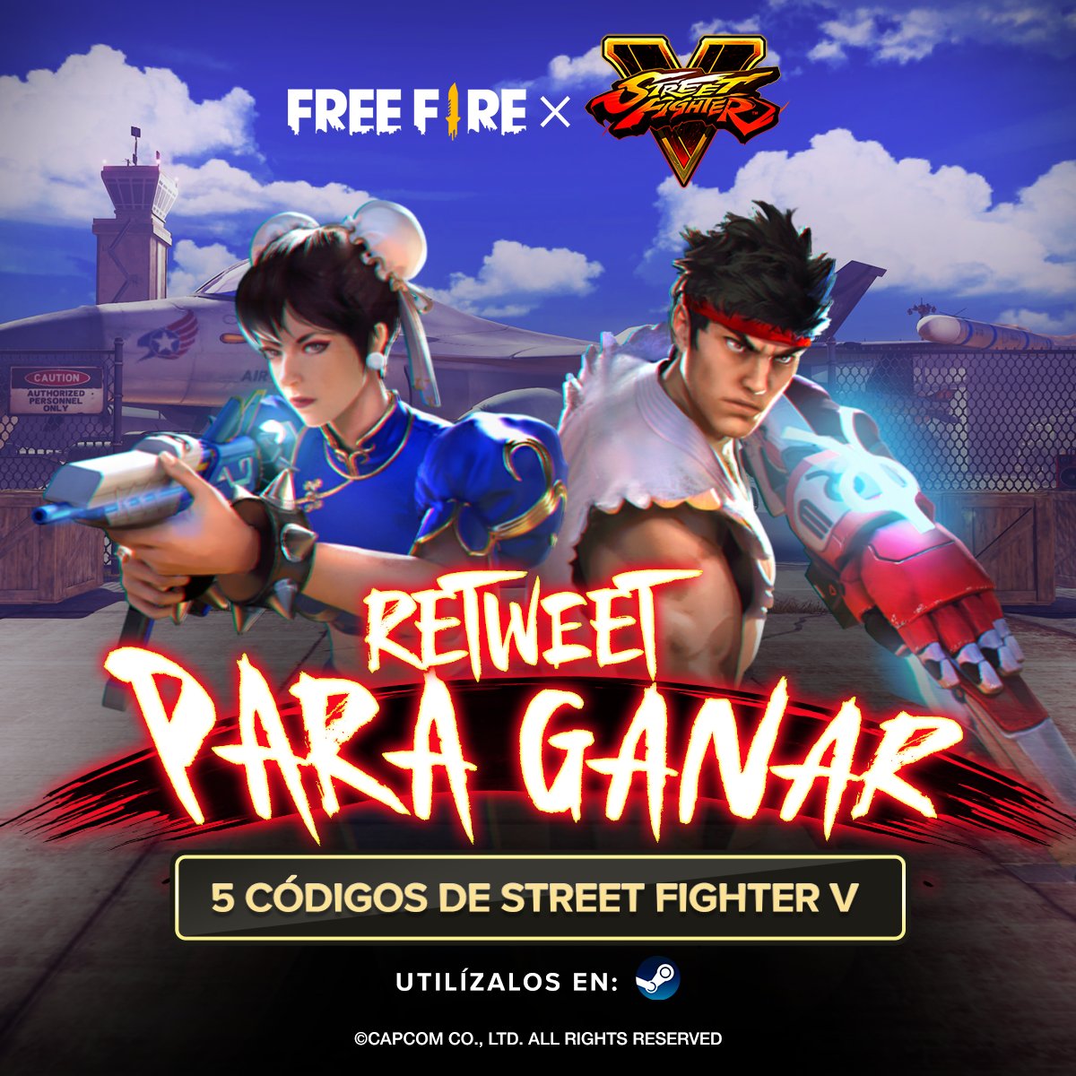 freefirelatino's tweet photo. ¿Quieres ganar un juego de #StreetFighter? 🤩

¡Solo tienes que darle RT esta imagen con tu ID y podrás ser uno de los 5 ganadores de un código especial del juego completo de Street Fighter V! 🥊💥

#SFVxFF https://t.co/7yToRgp1Qx