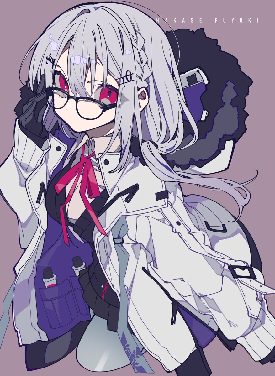 1girl solo glasses gloves jacket pantyhose looking at viewer  illustration images