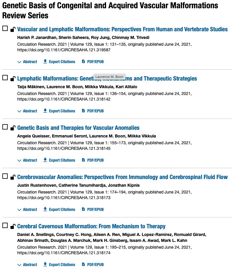 Checkout a new comprehensive review series on vascular and lymphatic malformations @CircRes @AHA_Research @vascularbiology @EVB_Org @endothelialnews ahajournals.org/doi/10.1161/CI…