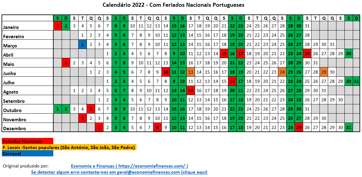 Ruimcb On Twitter Feriados E Calendario 2022 Em Excel Portugal Https T Co Pj3gwzpiyj