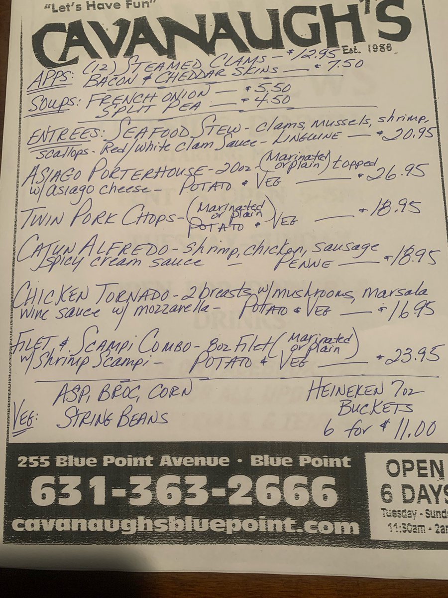 CavanaughsPub's tweet image. Saturday serving dinner &amp;amp; TO GO’S till 9:30pm. Great specials tonight. Come in out of the heat!!! #yummyfood #wings #underthetent #takeout #steak #quickdraw #Cavanaughs #bpfiredepartment #bbpgazette #bbpgazette #bbpboosterclub #bbpchamber #heineken